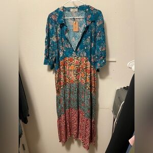 Natural Life Rebecca Midi Dress XXL Floral Bohemian Patchwork BNWT